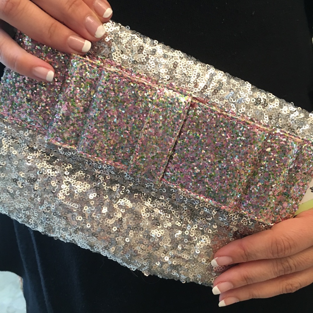Deux Lux Silver Glitter Sequin Bow Clutch